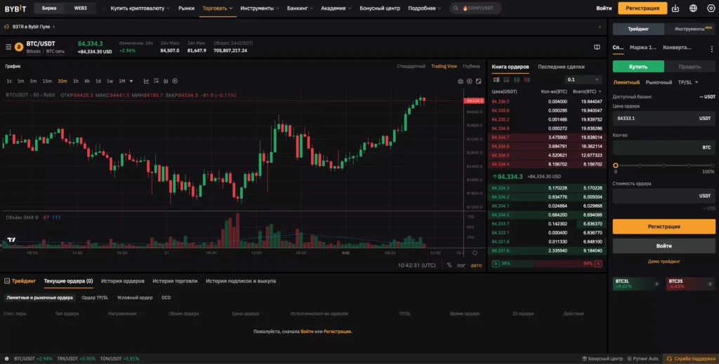 Спотовая торговля криптовалютой на Байбит